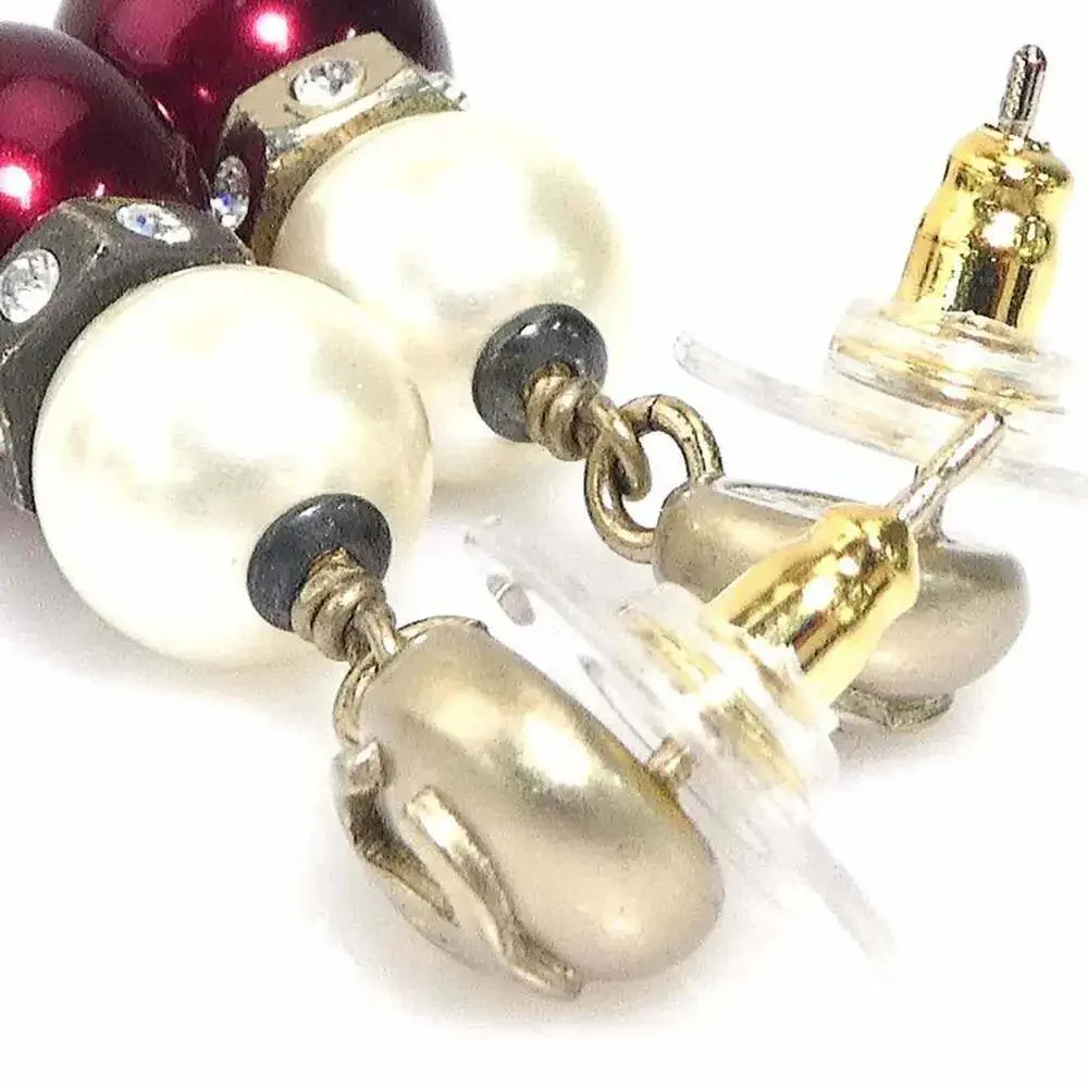 CHANEL White Pearl Logo Earrings